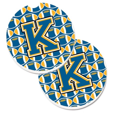 Carolines Treasures Letter K Football Blue and Gold  Cup Holder Car Coaster, PK2 CJ1077-KCARC
